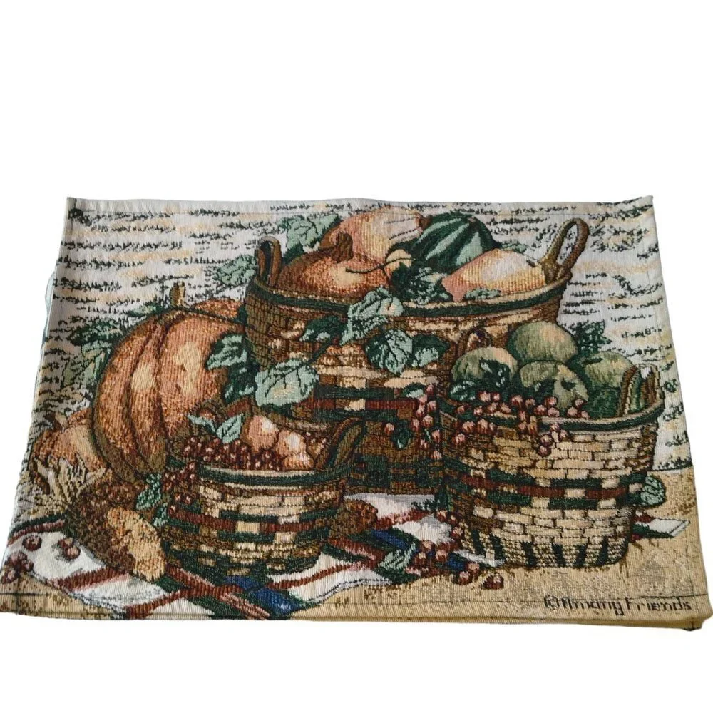 Four Rectangular Among Friends Fall Pumpkin Harvest Tapestry Placemats